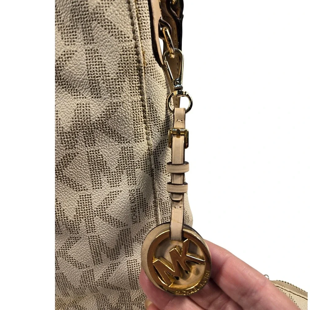 Vtg. Michael Kors Vanilla Signature Logo Crossbody Bag & Zip Wallet Set NS-1501